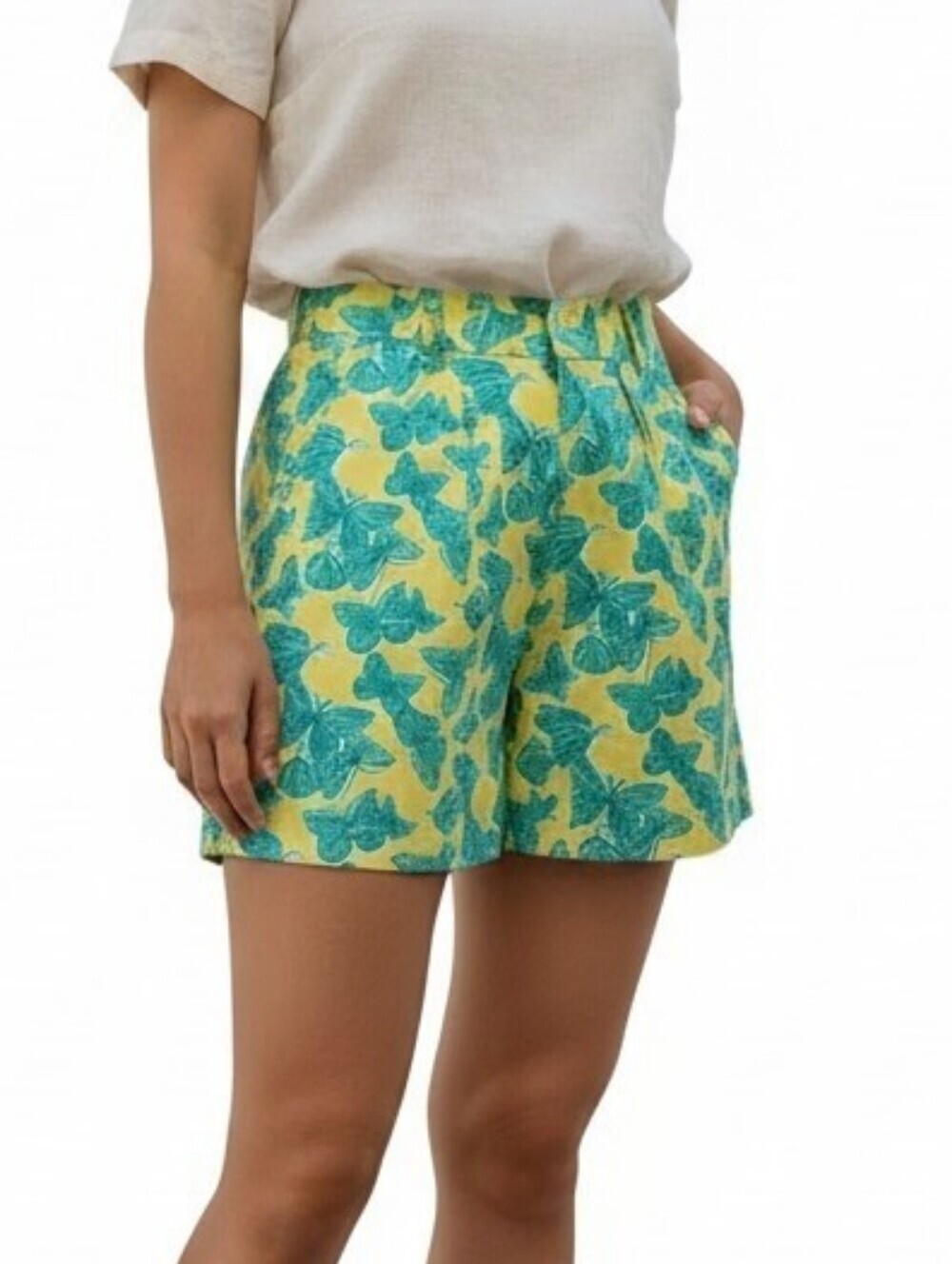 Y2K Vintage Lilly Pulitzer Green Yellow Butterfly Print High Rise Shorts Size 8
